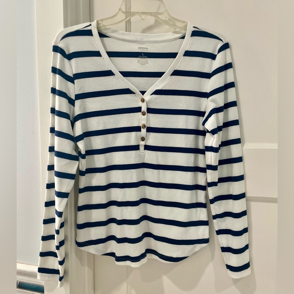 Sonoma Navy and White Striped Shirt ~like new!